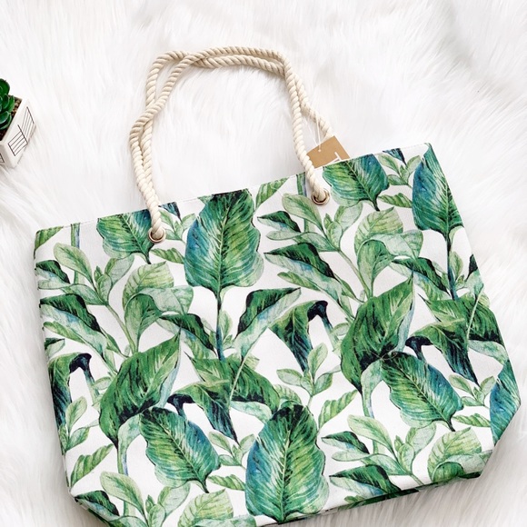 Tropical Leaves Print Beach Bag - Picture 3 of 3